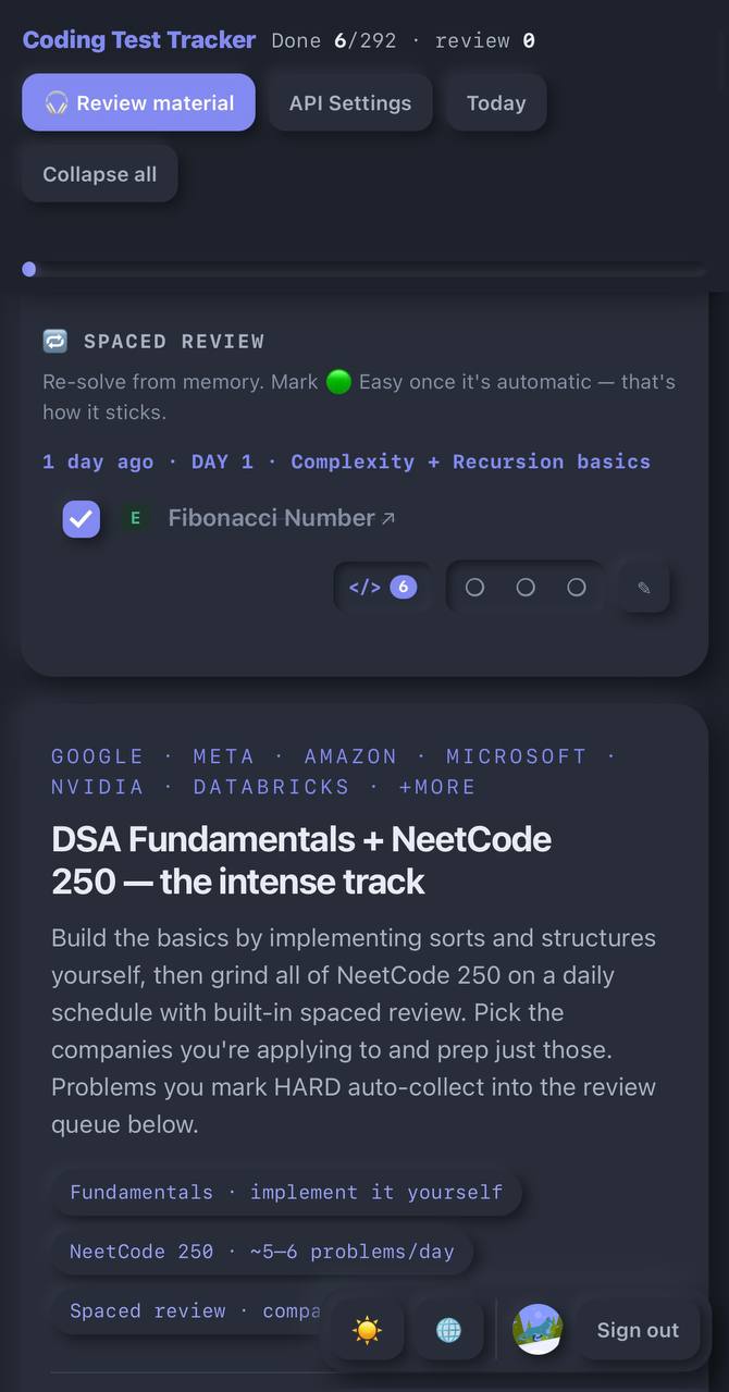Coding Interview Prep tracker and spaced review